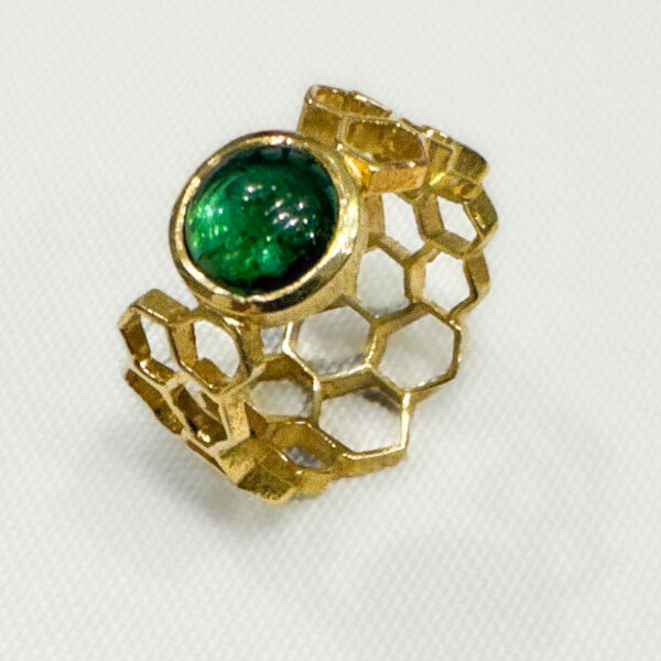 Yellow Gold Honeycomb Ring with Tourmaline | Seth Michael Carlson