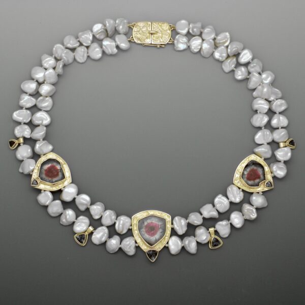 Watermelon Tourmaline and Biwa Pearls Necklace | Diane Egbert