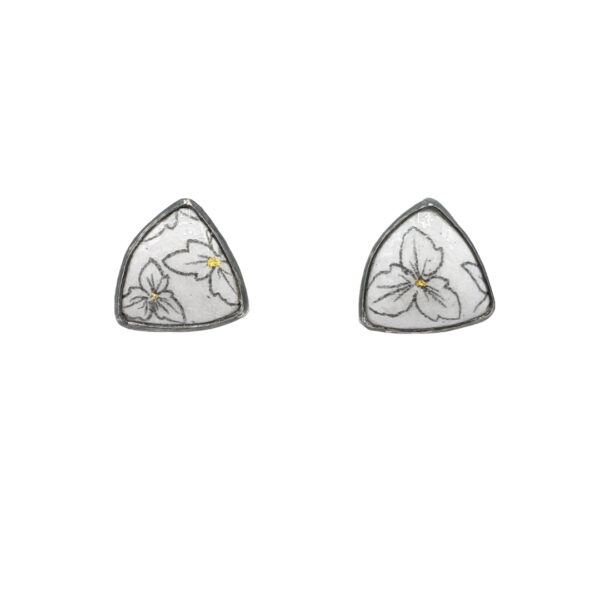 Silver Enamel Trillium Triangle Stud Earrings | Nicolette Absil