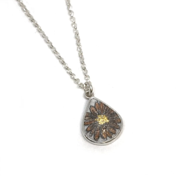 Silver Enamel Calendula Teardrop Necklace | Nicolette Absil