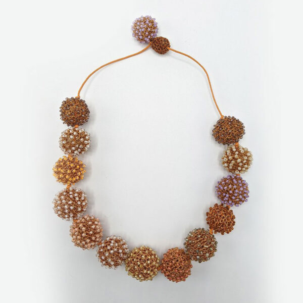 Choker, orage+pink+lavender beads
Approx. 20 inches in perimeter
Enamel copper wire, beads, string