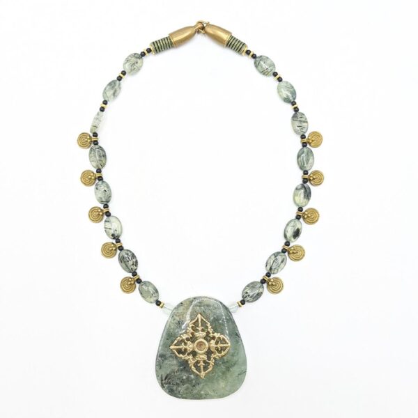 Large Prenite Pendant with Double Dorje | Susan Green