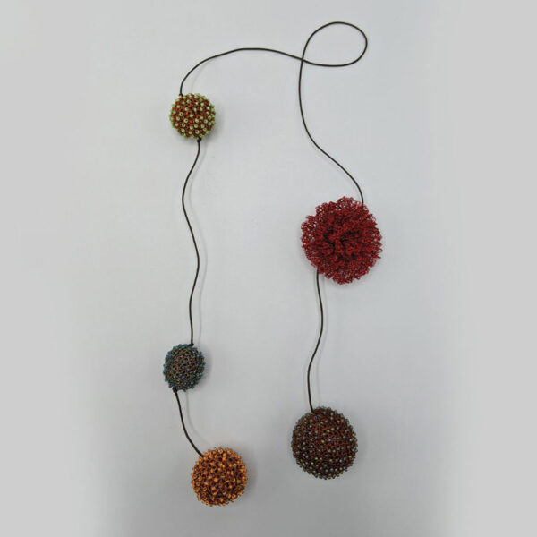 Choker, mix color beads, orange string
Enamel copper wire, beads, string