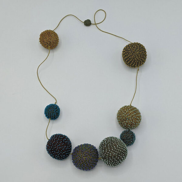 Long necklace, tiny olive ball, olive string