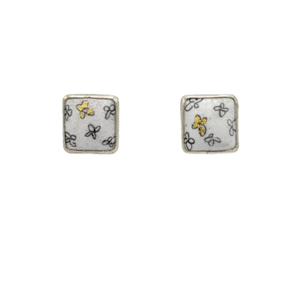 Silver Enamel Hydrangea Square Stud Earrings | Nicolette Absil