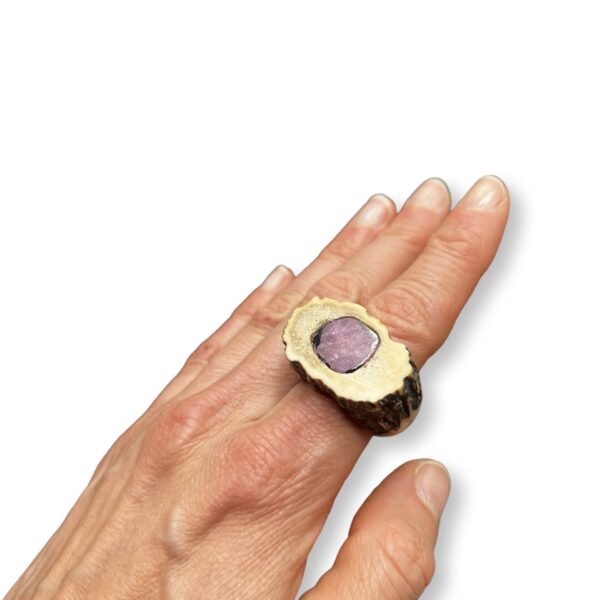Brown Bone Ring Inlaid with Purple Stone I Eric Silva