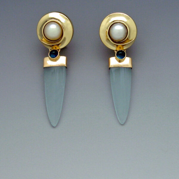 Aquamarine Tongue, Tourmaline and Pearl Earrings | Diane Egbert