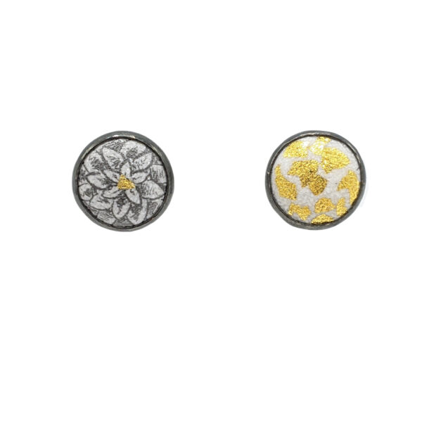 Silver Enamel Chrysanthemum Button Stud Earrings | Nicolette Absil
