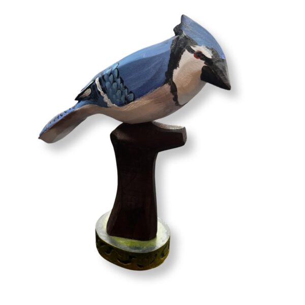 Bluejay on a Branch with Green Pedestal I Dona Dalton