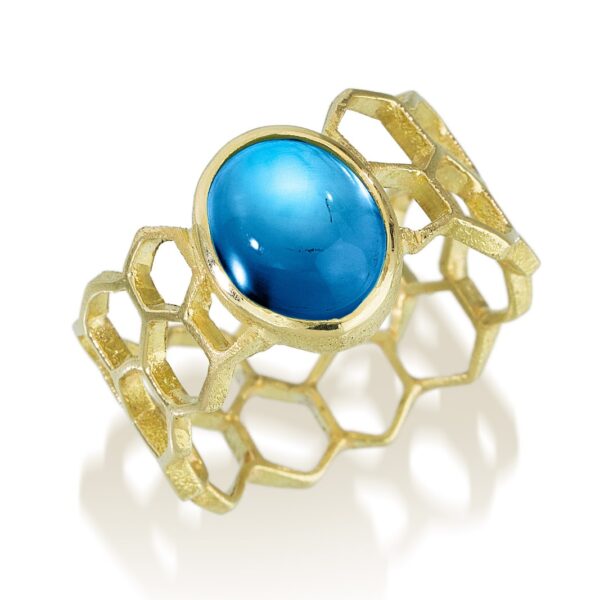 Yellow Gold Honeycomb Ring with Tourmaline | Seth Michael Carlson