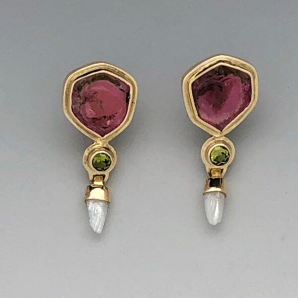 Tourmaline Slices, Peridot and Mississippi River Pearl Earrings | Diane Egbert