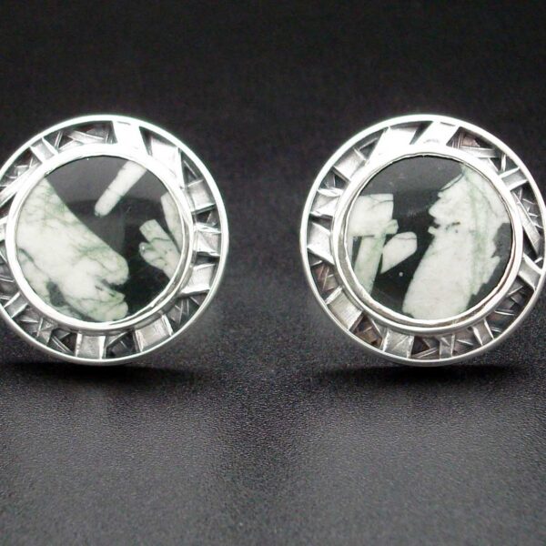 Round Chinese Writing Stone And Streling Cuff Links | Diane Egbert