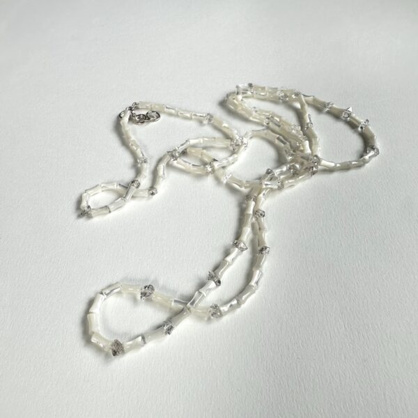 Handknotted Mother of Pearl Necklace with Herkimer Diamond (Quartz) | Kara Hetz