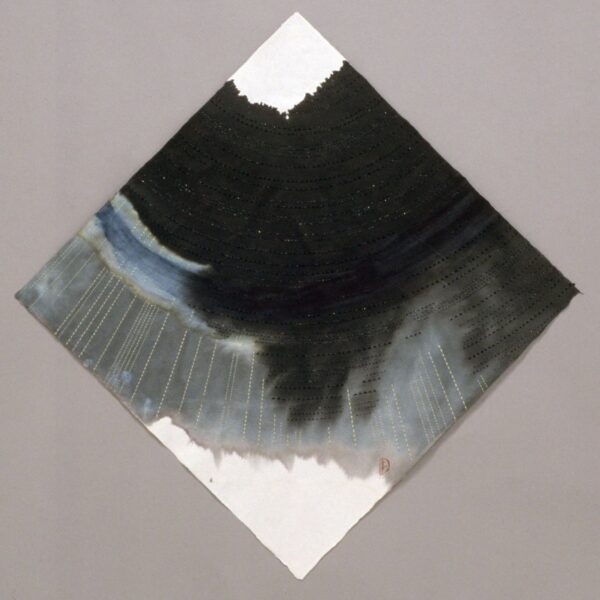 2001 | mixed media sashiko (japanese running-stitch tradition): handmade japanese mulberry paper, sumi ink, indigo pigment, thread | framed 55" x 55"