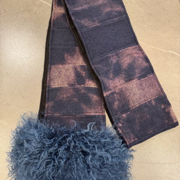 Emi Scarf in Indigo Shibori with Blue Lamb Fur | Arae