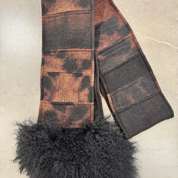Emi Scarf in Onyx Shibori with Black Lamb Fur | Arae