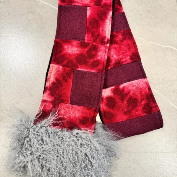 Emi Scarf in Pomegranate Shibori with Gray Lamb Fur | Arae