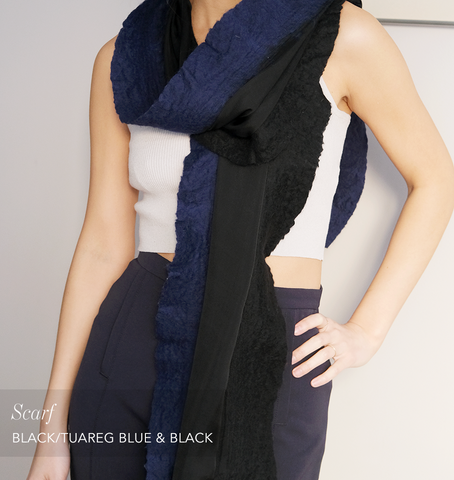 Frame Scarf | Black/tuareg blue & black trim