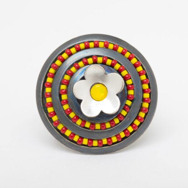 Daisy Ring with Red and Yellow Beads | Mardi Jo Cohen