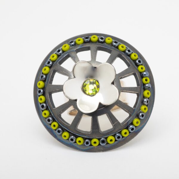 White Daisy Ring with Green Beads | Mardi Jo Cohen